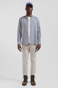 Chemise en popeline de coton rayée bleu foncé coupe Regular