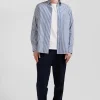 Chemise en popeline de coton rayée bleue coupe Regular