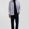 Chemise en popeline de coton bleue à carreaux bicolore coupe Regular