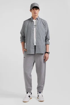 Chemise en popeline de coton vert à carreaux bicolore coupe Regular
