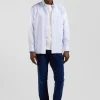 Chemise en popeline de coton rayée ciel coupe Regular