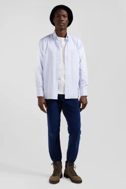 Chemise en popeline de coton rayée ciel coupe Regular