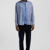 Chemise en popeline de coton bleu imprimé graphique coupe Slim