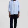 Chemise en popeline de coton ciel col boutonné et coudières imprimées coupe Regular