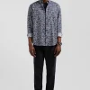 Chemise en popeline de coton Pima bleu marine microimprimé floral coupe Regular