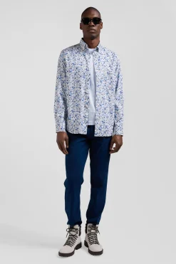 Chemise en popeline de coton Pima écrue microimprimé floral coupe Regular