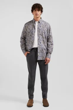 Chemise en popeline de coton écrue microimprimé floral coupe Regular