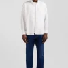 Chemise en popeline de coton blanche col boutonné et coudières imprimées coupe Regular