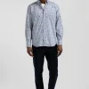 Chemise en popeline de coton ciel microimprimé floral coupe Regular