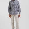 Chemise en popeline de coton bleue à imprimé floral coupe Regular