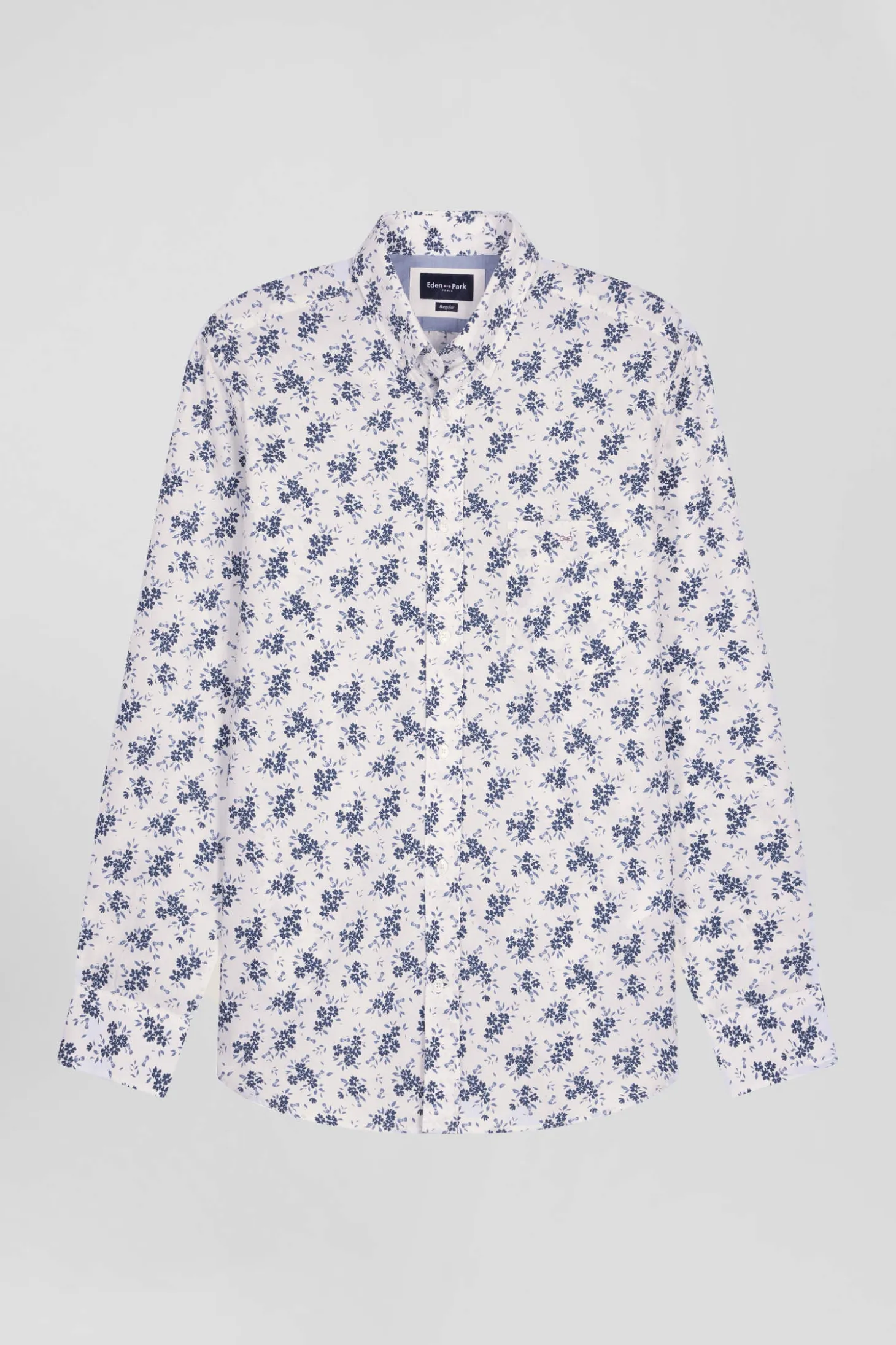 Chemise en popeline de coton écrue imprimé floral marine coupe Regular