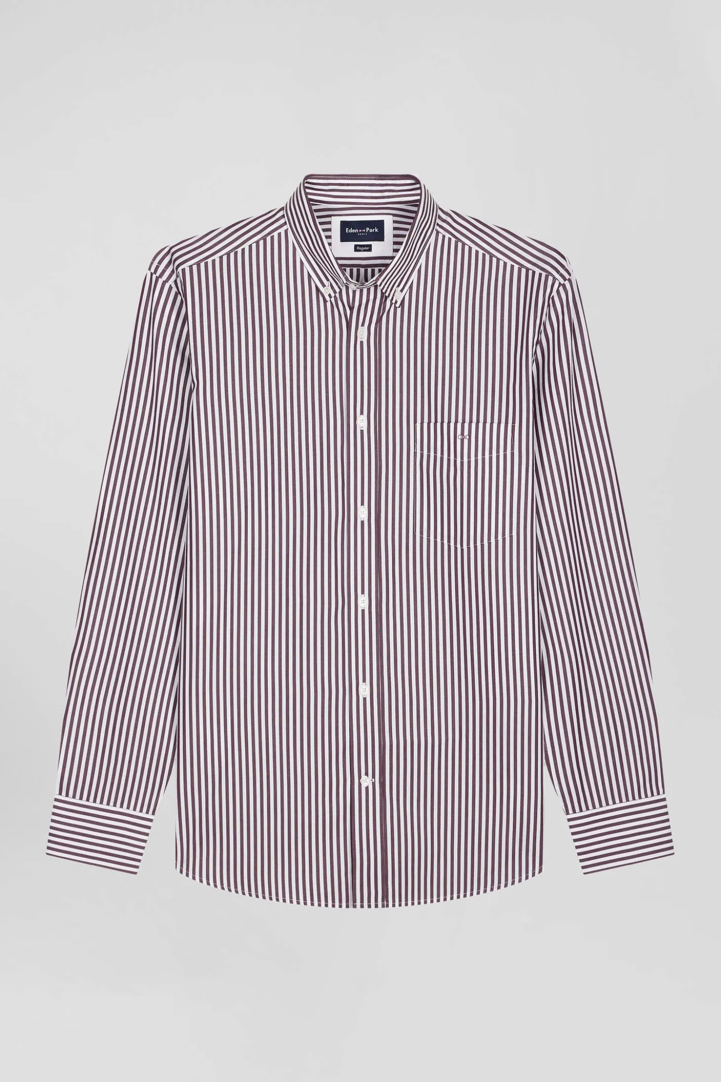 Chemise en popeline de coton rayée bordeaux coupe Regular