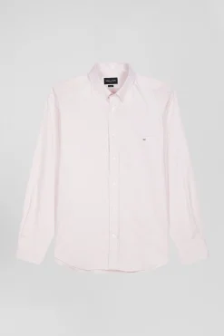 Chemise en popeline de coton rose à rayures bâton coupe Regular