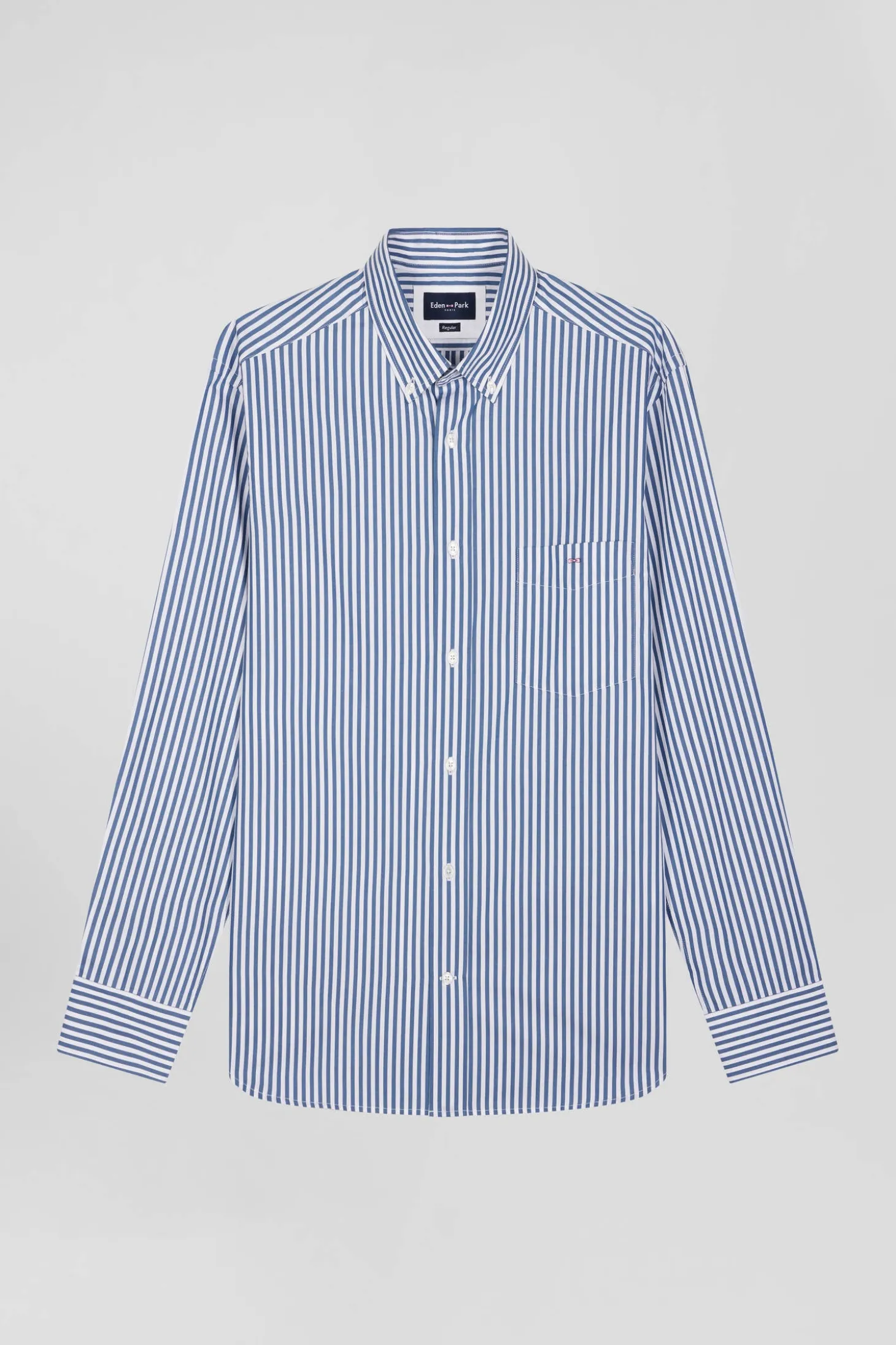 Chemise en popeline de coton rayée bleue coupe Regular