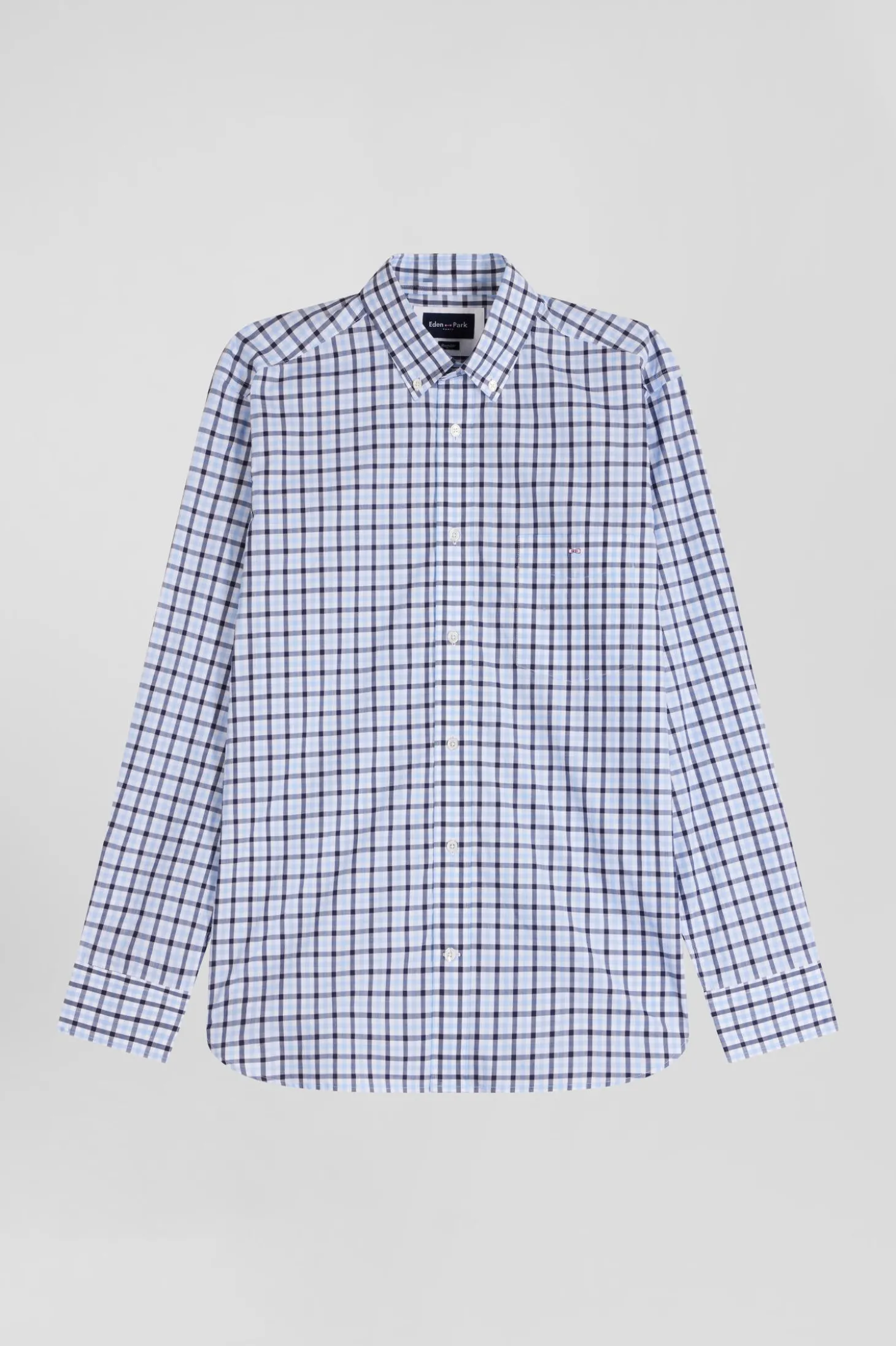 Chemise en popeline de coton bleue à carreaux bicolore coupe Regular