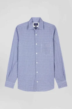 Chemise en popeline de coton bleu imprimé graphique coupe Slim