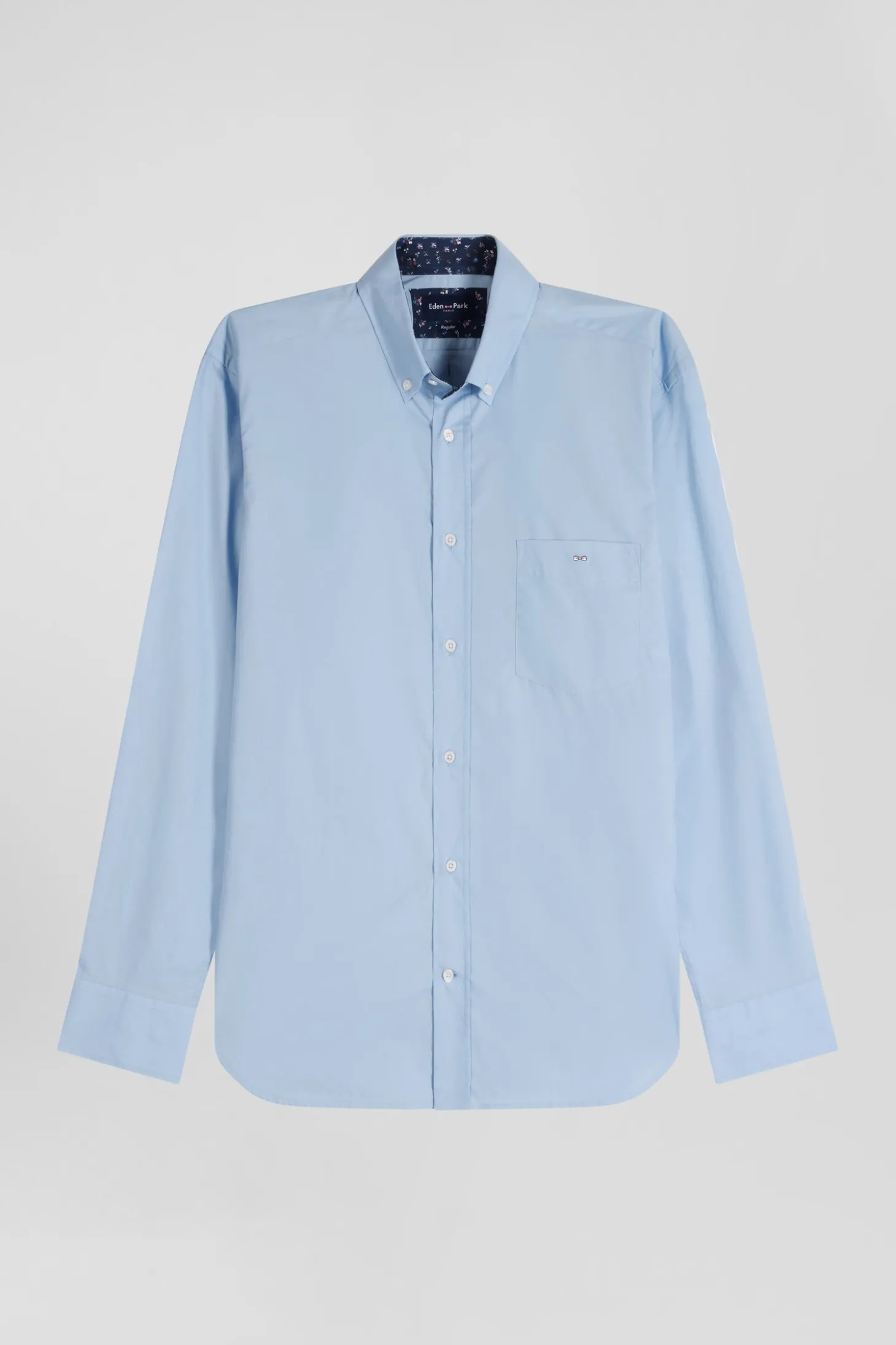 Chemise en popeline de coton ciel col boutonné et coudières imprimées coupe Regular