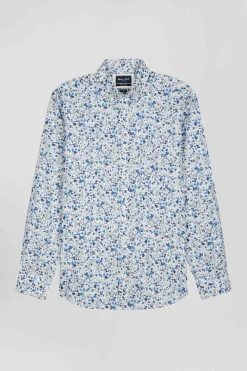 Chemise en popeline de coton Pima écrue microimprimé floral coupe Regular