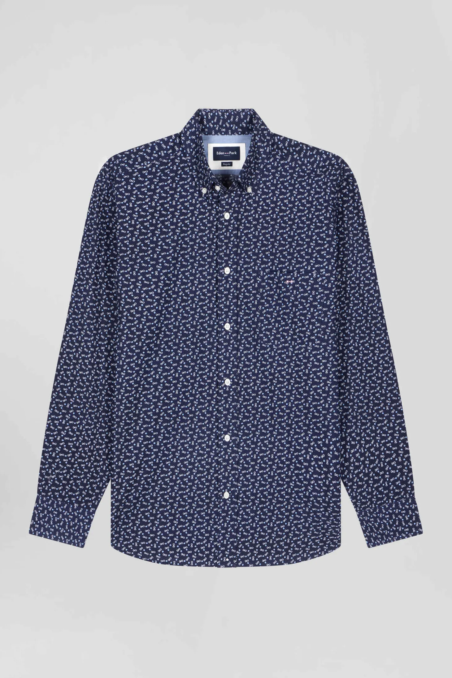 Chemise en popeline de coton bleu marine microimprimé nœud papillon coupe Regular