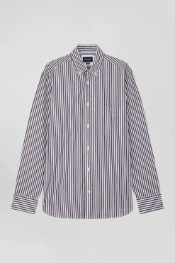 Chemise en popeline de coton à rayures bordeaux coupe Regular