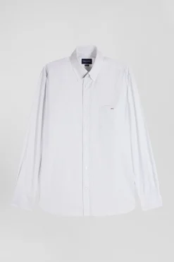 Chemise en popeline de coton verte à rayures bâton coupe Regular