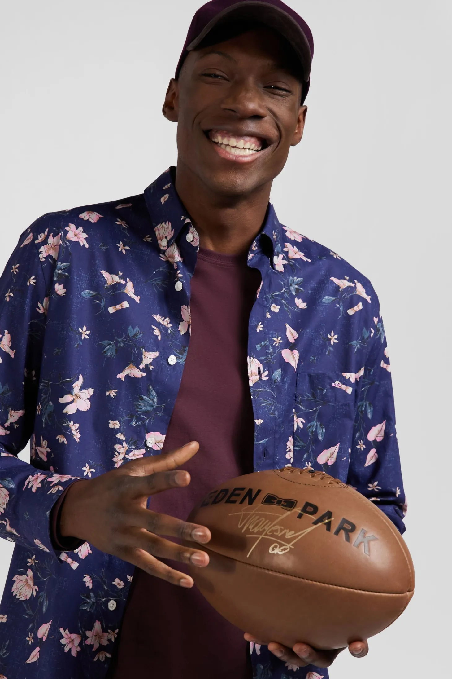 Chemise en popeline de coton Pima marine imprimé floral coupe Regular