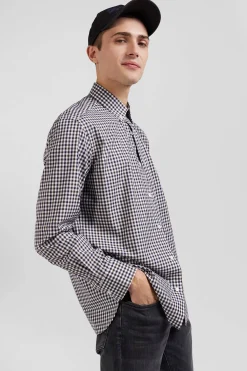 Chemise en popeline de coton marine à carreaux bicolore coupe Regular