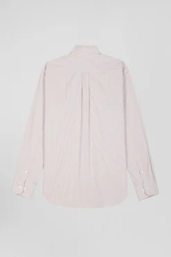 Chemise en popeline de coton beige à rayures bâton coupe Regular