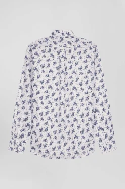 Chemise en popeline de coton écrue imprimé floral marine coupe Regular
