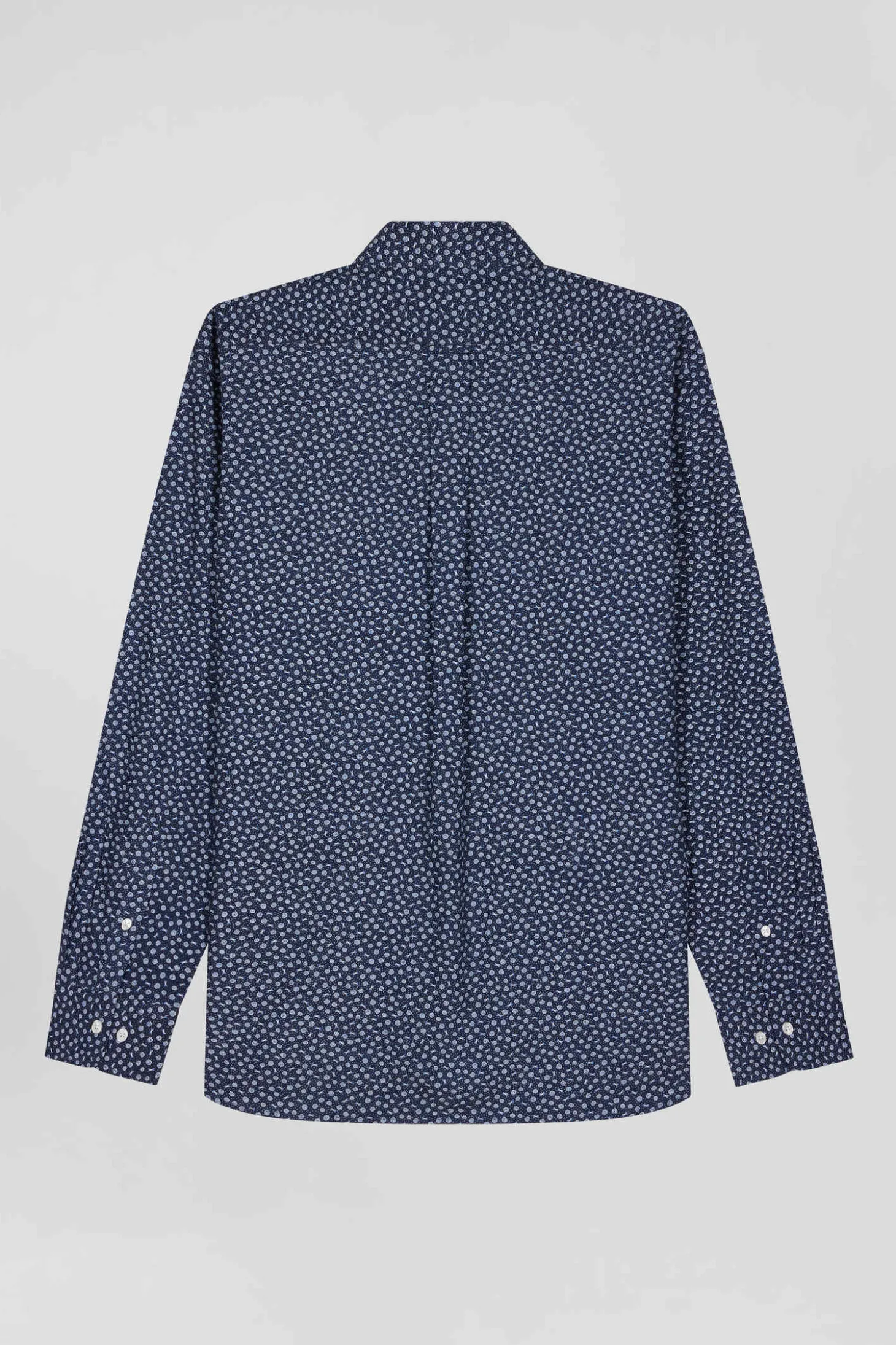 Chemise en popeline de coton bleu marine à microimprimé floral coupe Regular