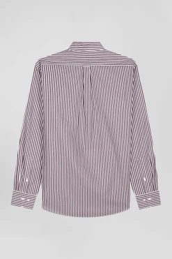 Chemise en popeline de coton rayée bordeaux coupe Regular