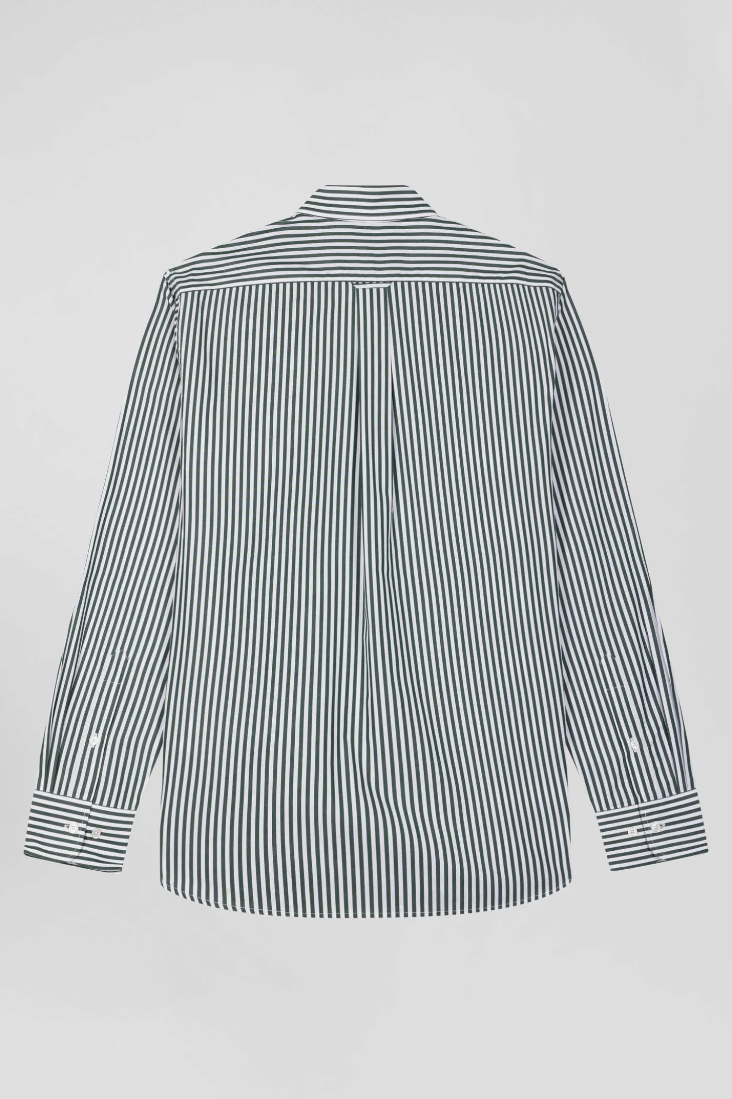 Chemise en popeline de coton rayée verte coupe Regular
