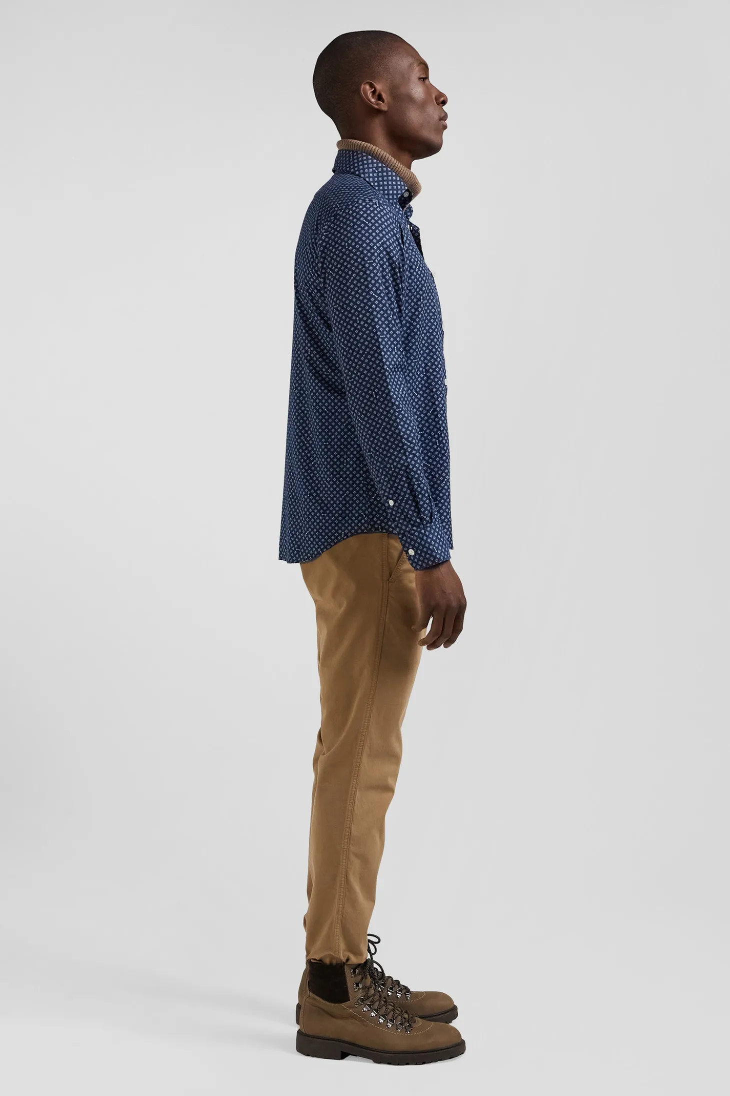 Chemise en popeline de coton indigo imprimé graphique coupe Slim