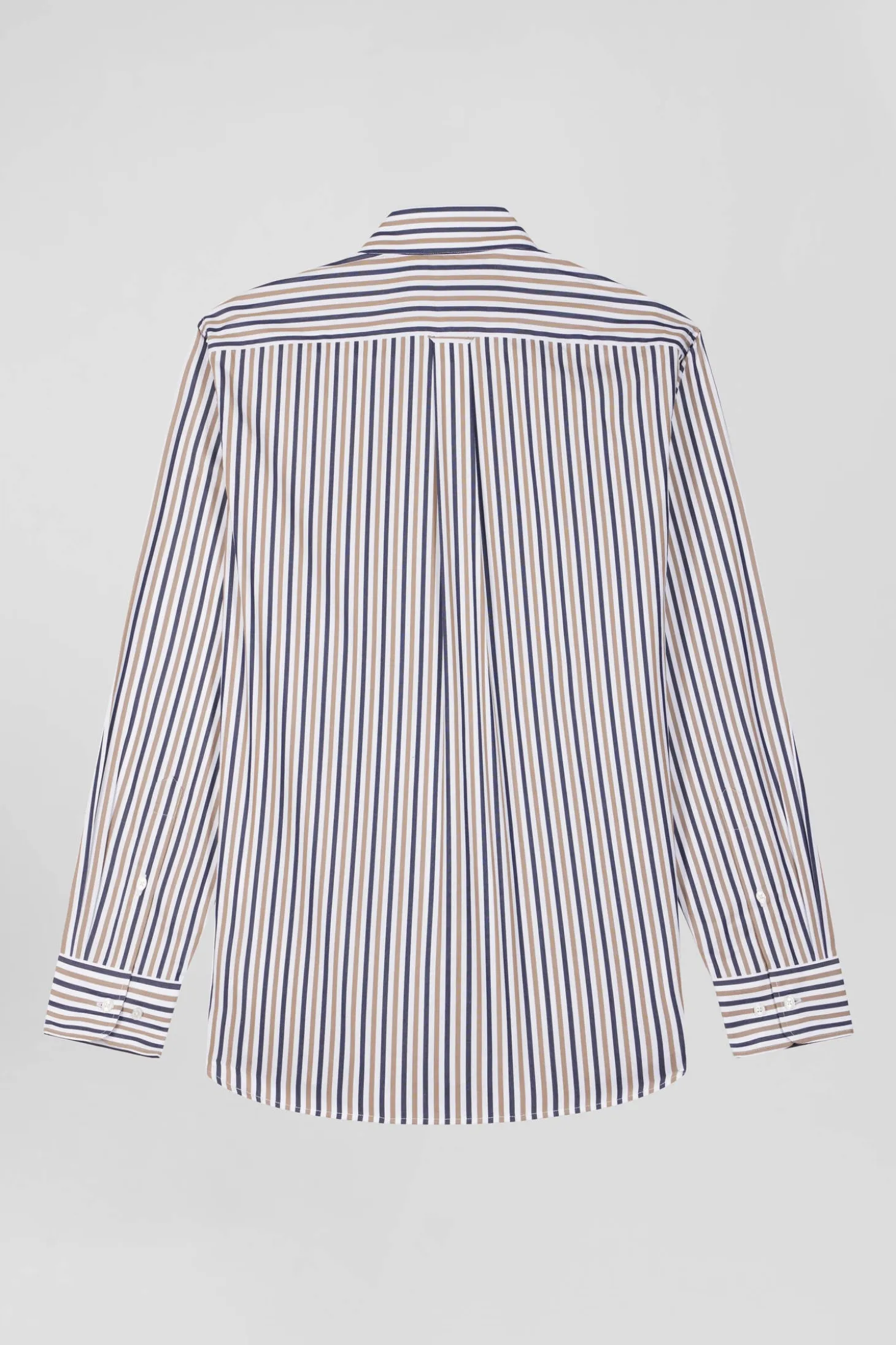 Chemise en popeline de coton rayée grège coupe Regular