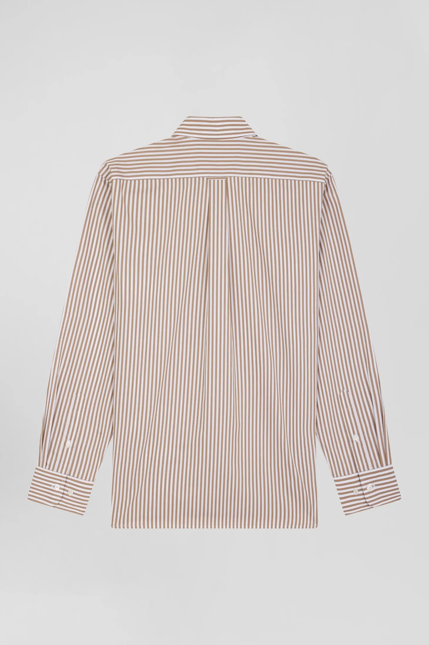 Chemise en popeline de coton rayée marron coupe Regular