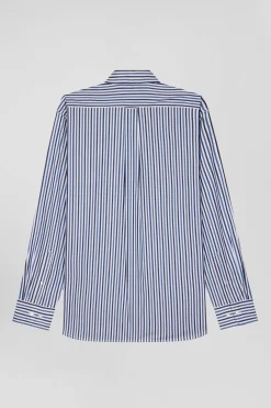 Chemise en popeline de coton rayée bleu foncé coupe Regular