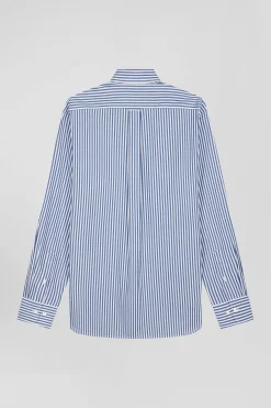 Chemise en popeline de coton rayée bleue coupe Regular
