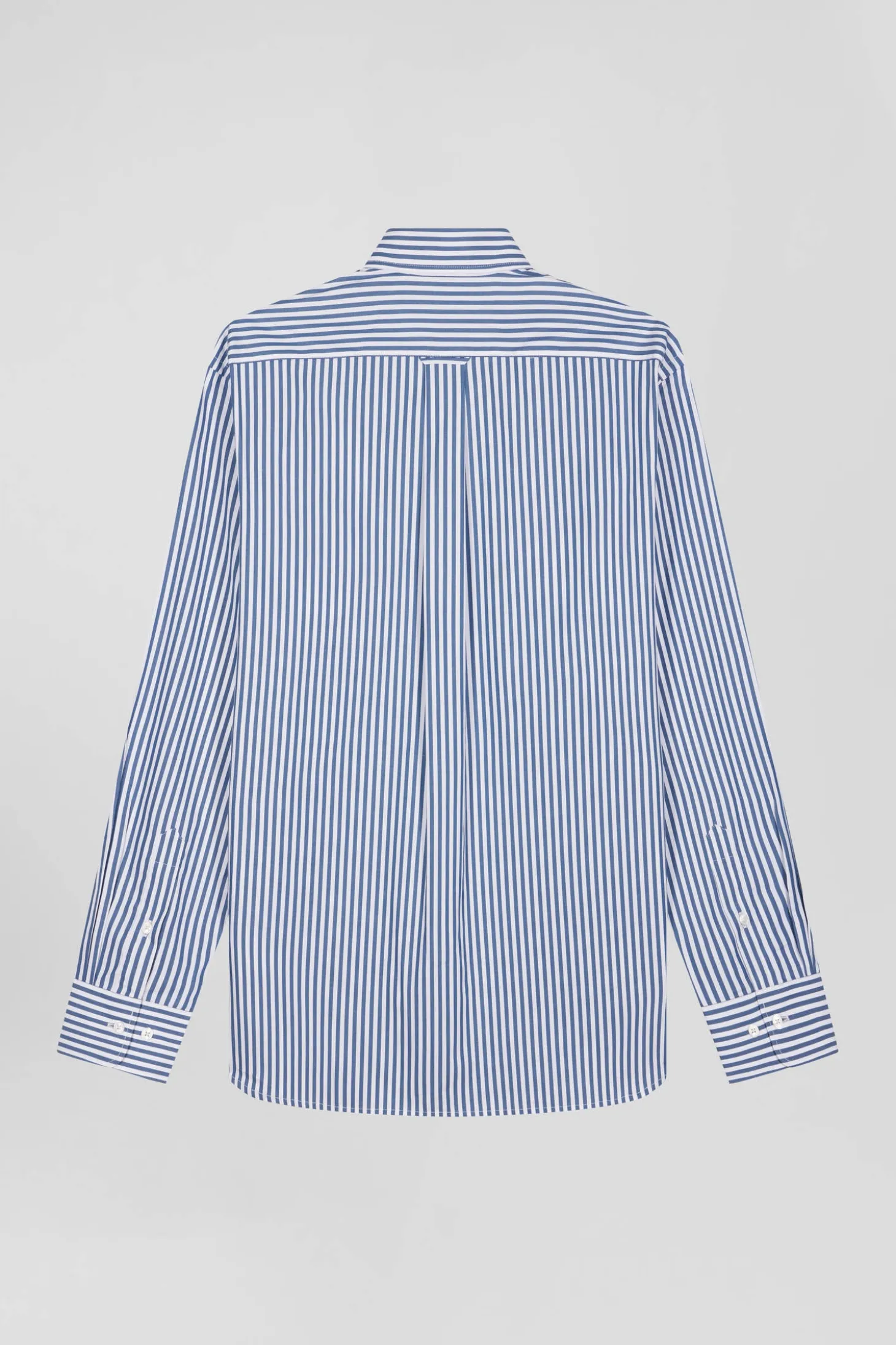 Chemise en popeline de coton rayée bleue coupe Regular