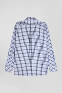 Chemise en popeline de coton bleue à carreaux bicolore coupe Regular