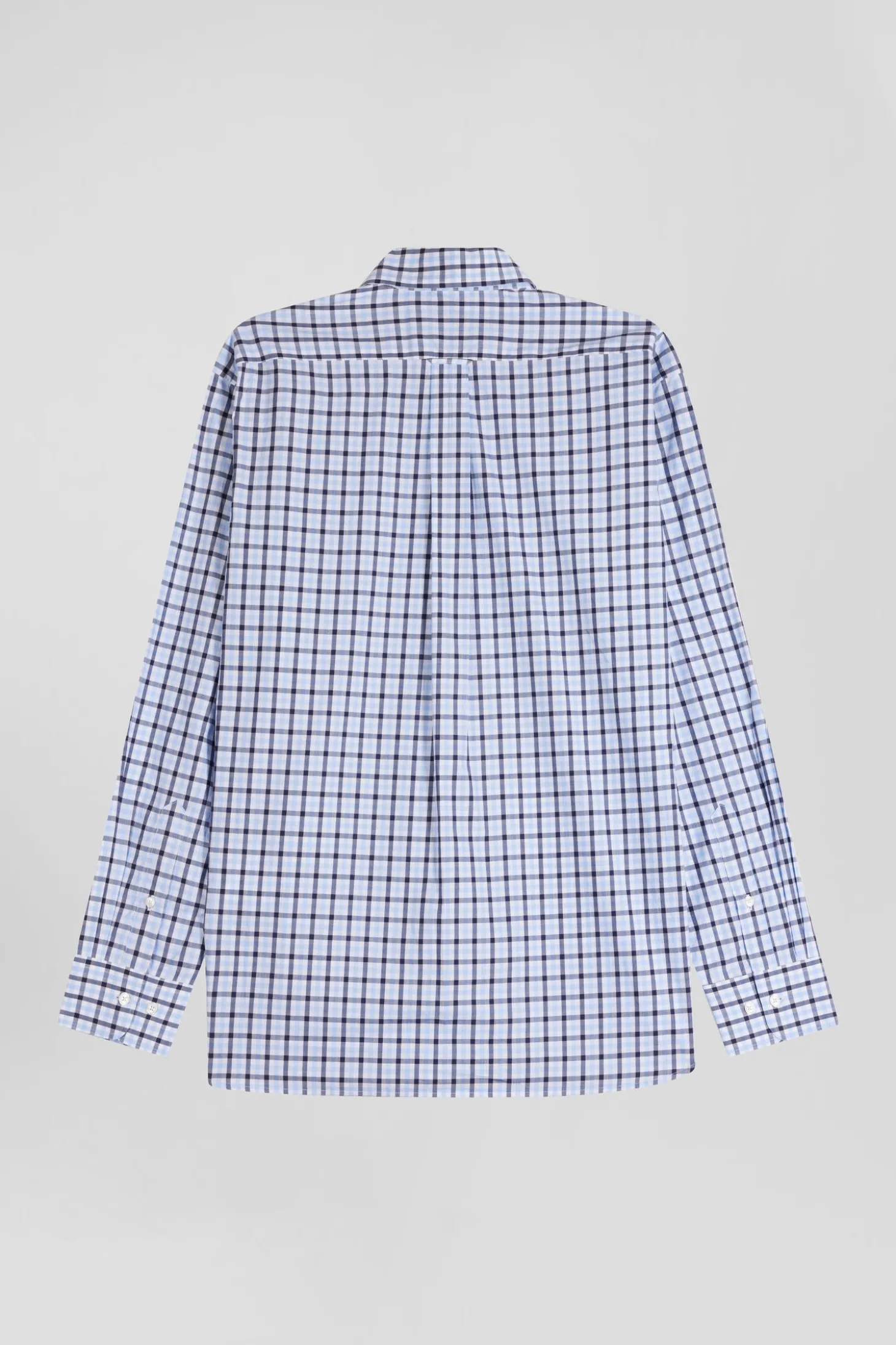 Chemise en popeline de coton bleue à carreaux bicolore coupe Regular