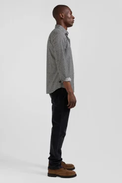Chemise en popeline de coton grise imprimé graphique coupe Slim