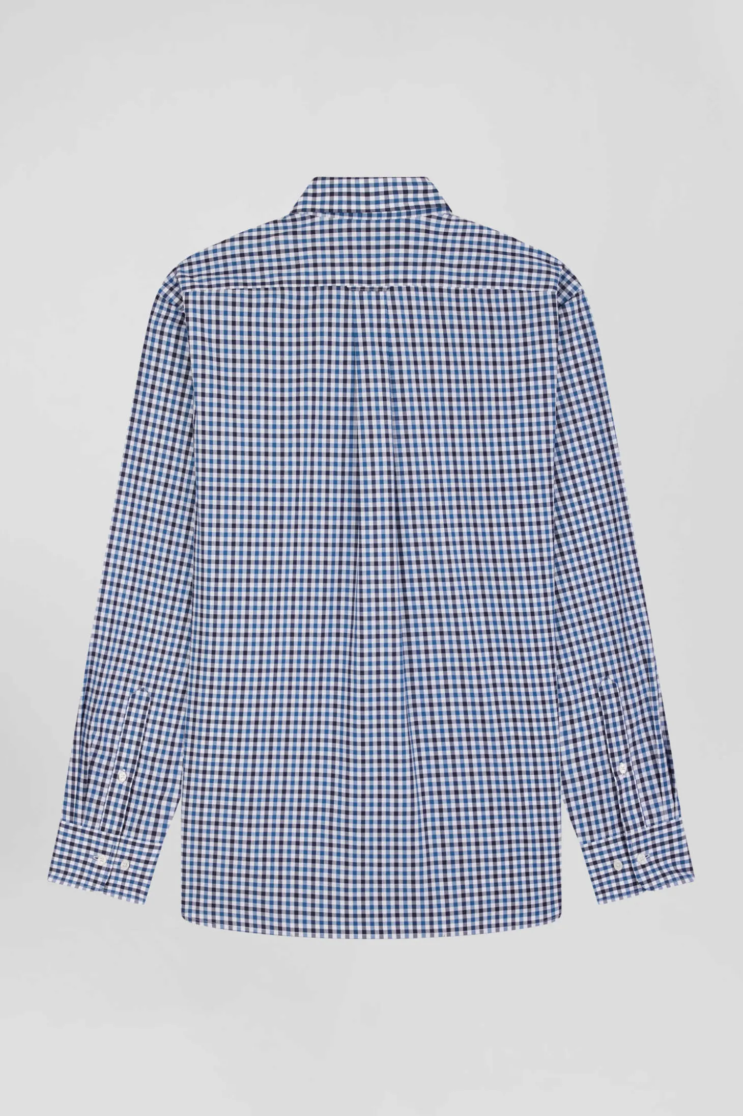 Chemise en popeline de coton bleu marine à carreaux bicolore coupe Regular