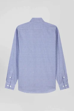 Chemise en popeline de coton bleu imprimé graphique coupe Slim