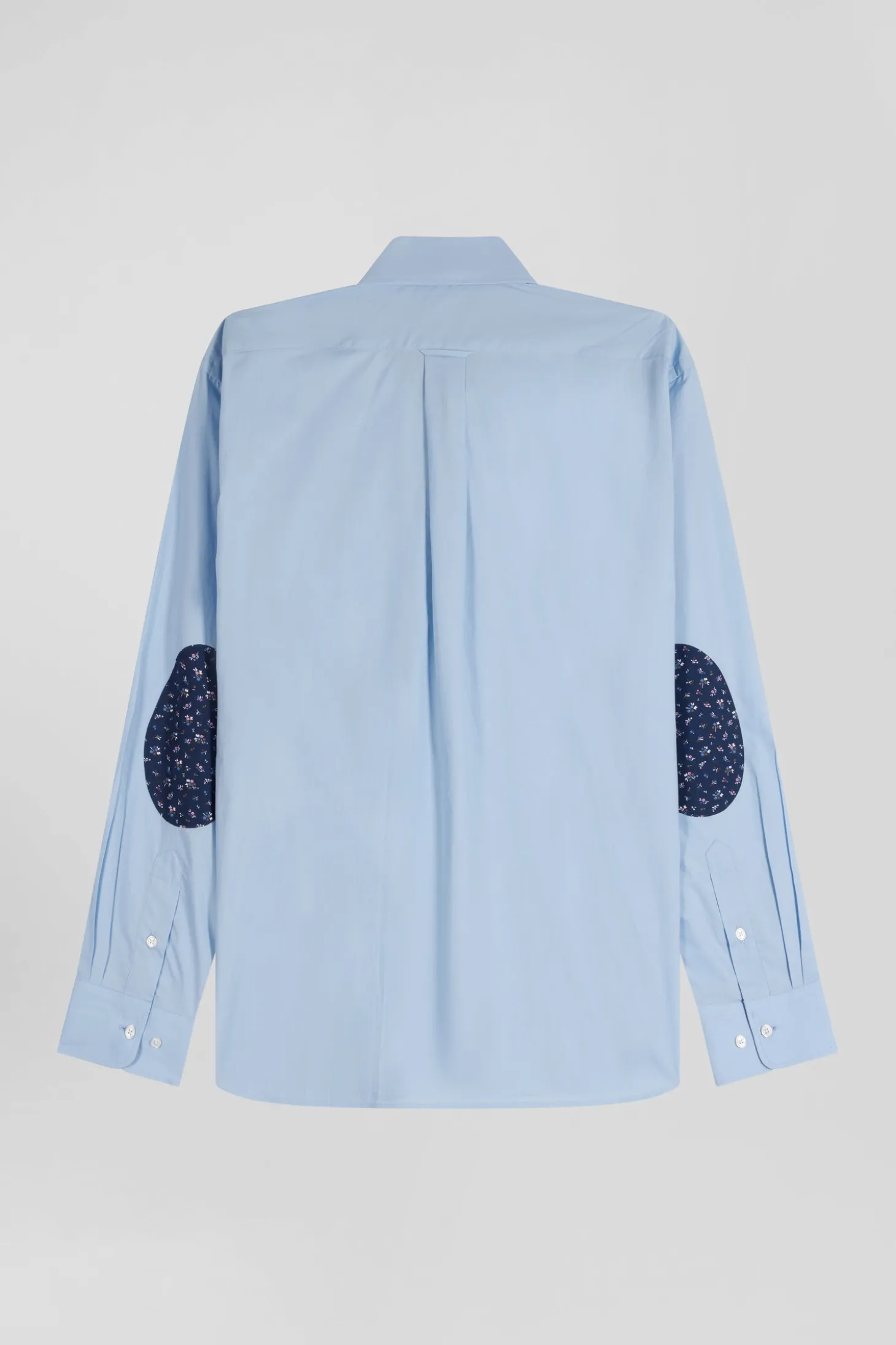 Chemise en popeline de coton ciel col boutonné et coudières imprimées coupe Regular