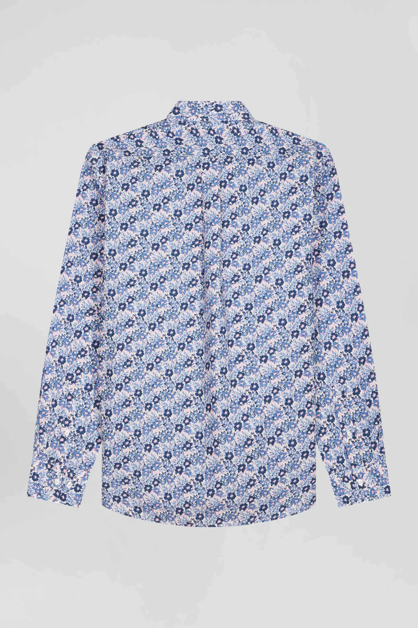 Chemise en popeline de coton bleue imprimé floral coupe Regular