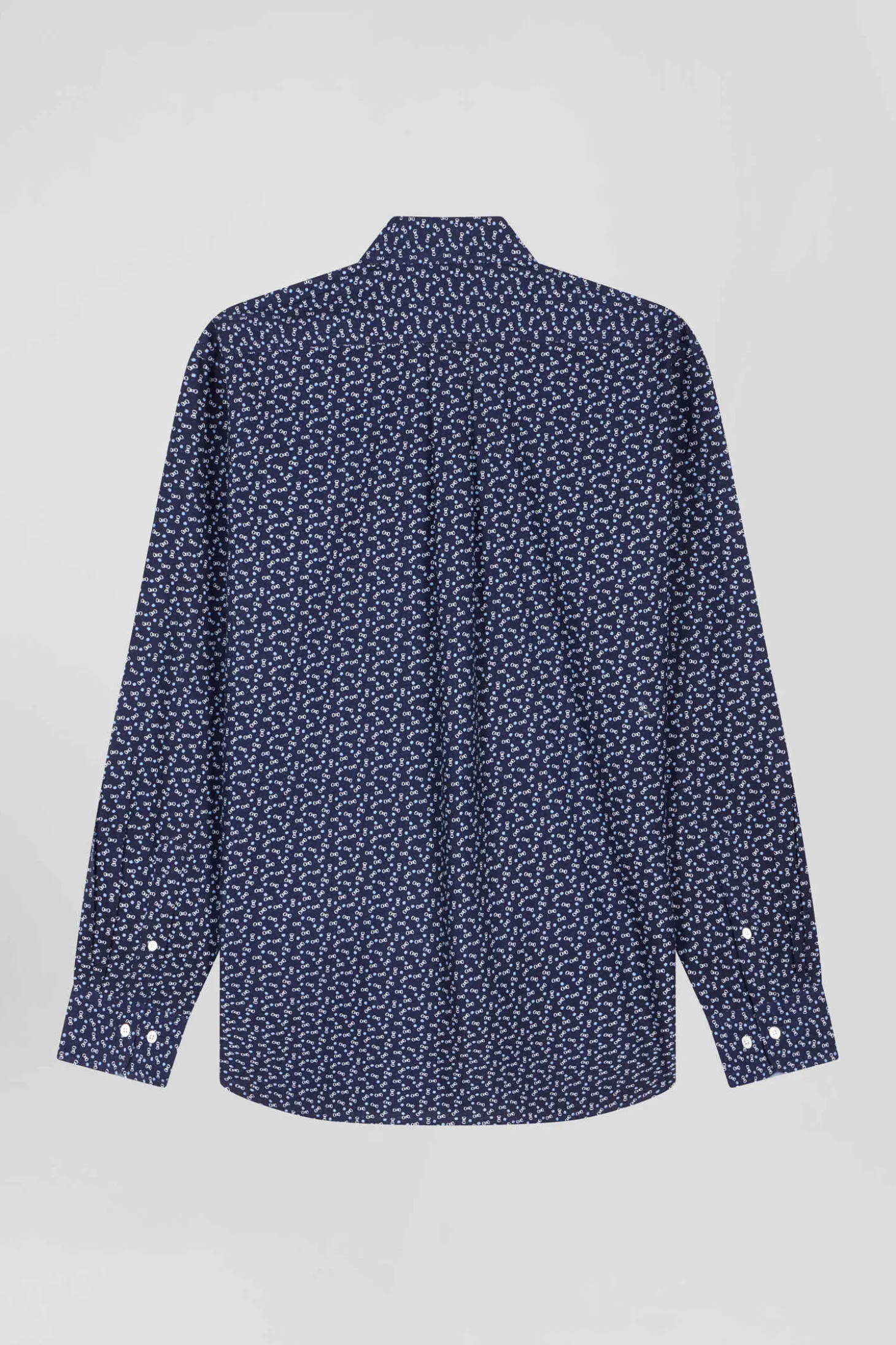 Chemise en popeline de coton bleu marine microimprimé nœud papillon coupe Regular