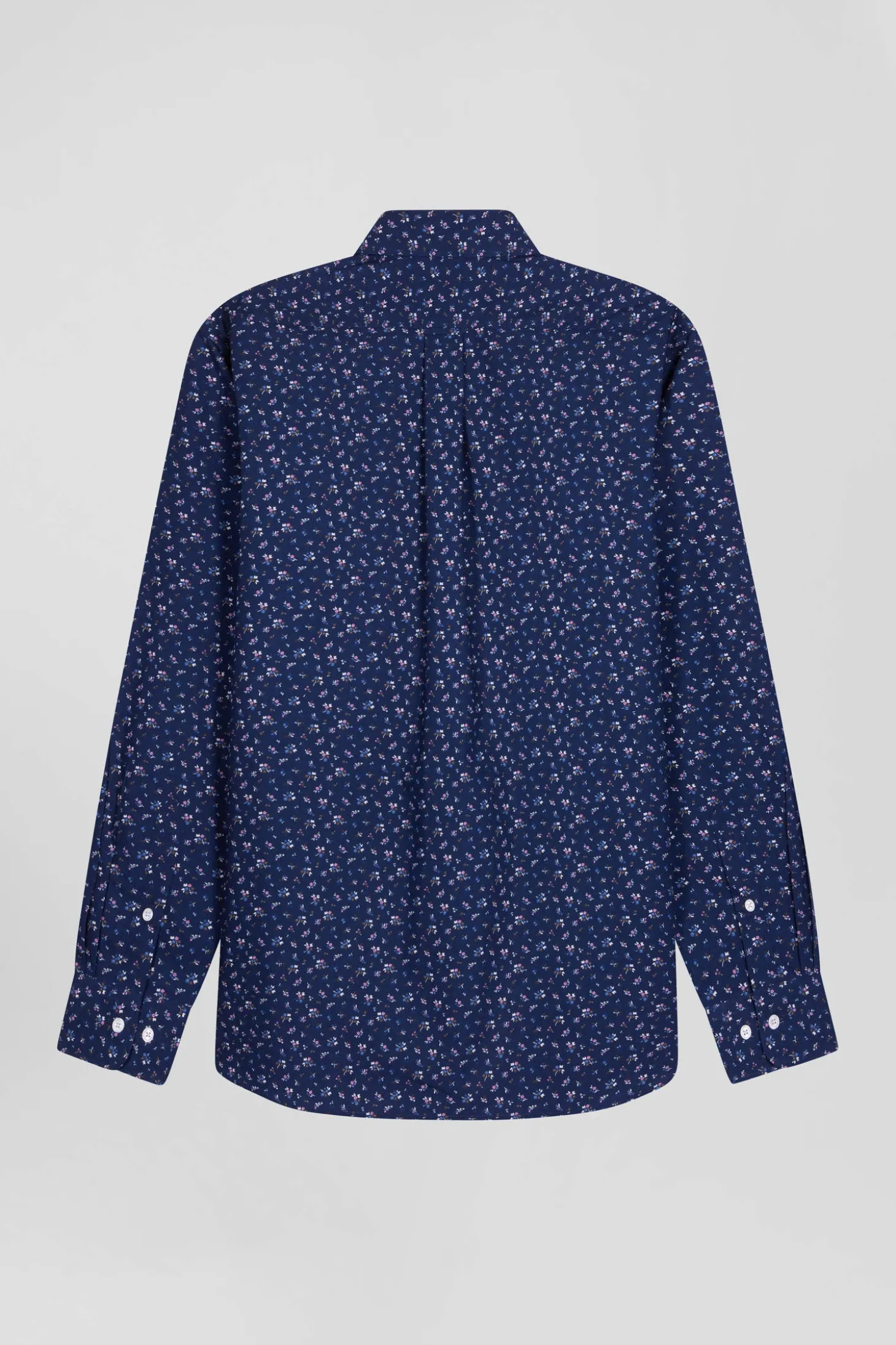 Chemise en popeline de coton bleu marine à microimprimé fleurs coupe Regular
