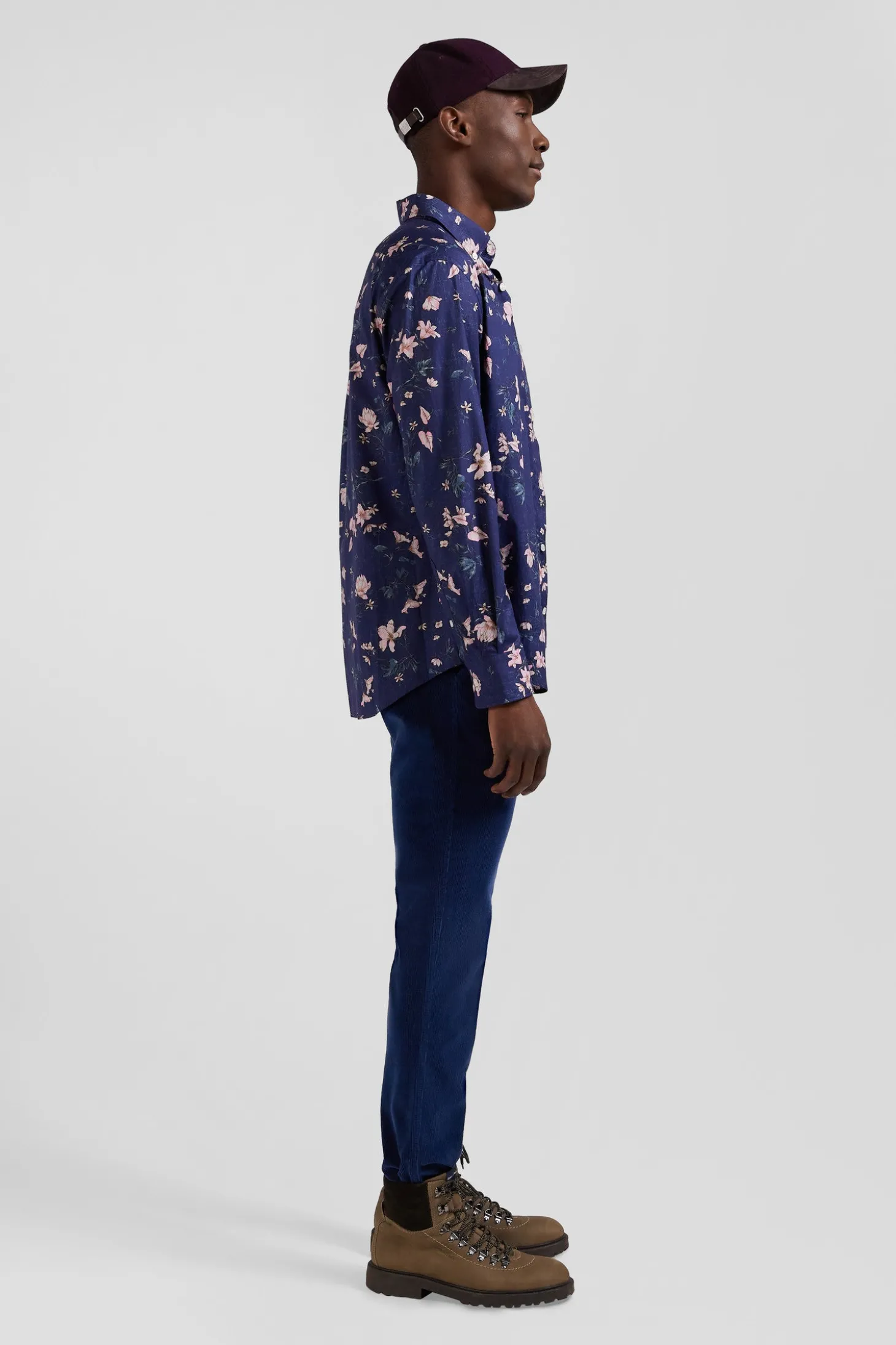 Chemise en popeline de coton Pima marine imprimé floral coupe Regular