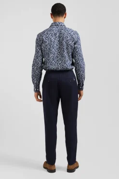 Chemise en popeline de coton grise microimprimé fleurs coupe Slim