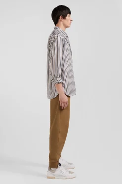 Chemise en popeline de coton rayée grège coupe Regular